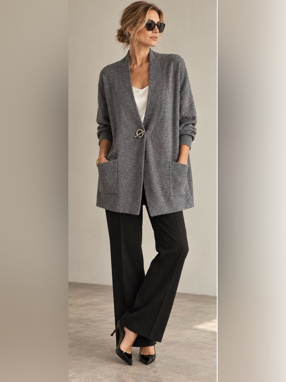 Repeat Silver Édition Cashmere Blend Cardigan w Front Toggle Closure.